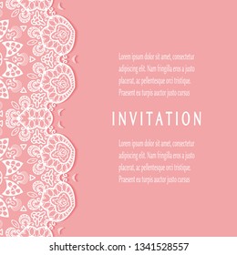 Invitation or Card template with lacе frame border, doodle line pattern, mandala element. Decorative openwork filigree art background for Wedding, Valentine's day greeting card, Birthday Invitation