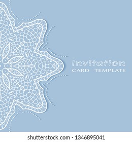 Invitation or Card template with lacе frame border, doodle line pattern, mandala element. Decorative openwork filigree art background for Wedding, Valentine's day greeting card, Birthday Invitation