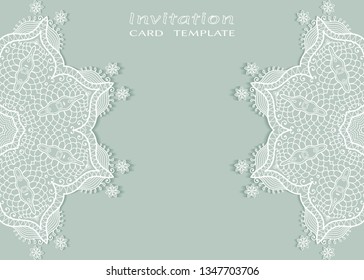 Invitation or Card template with lacе frame border, doodle line pattern, mandala element. Decorative openwork filigree art background for Wedding, Valentine's day greeting card, Birthday Invitation