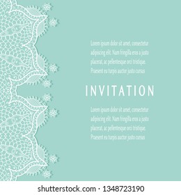 Invitation or Card template with lacе frame border, doodle line pattern, mandala element. Decorative openwork filigree art background for Wedding, Valentine's day greeting card, Birthday Invitation