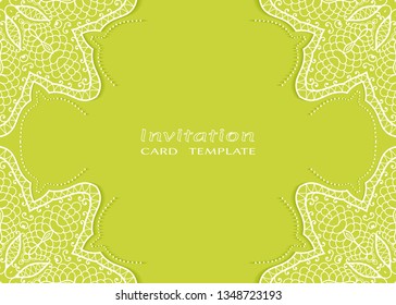 Invitation or Card template with lacе frame border, doodle line pattern, mandala element. Decorative openwork filigree art background for Wedding, Valentine's day greeting card, Birthday Invitation