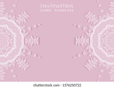 Invitation or Card template with lacе frame border, doodle line pattern, mandala element. Decorative openwork filigree art background for Wedding, Valentine's day greeting card, Birthday Invitation
