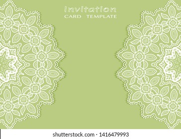 Invitation or Card template with lacе frame border, doodle line pattern, mandala element. Decorative openwork filigree art background for Wedding, Valentine's day greeting card, Birthday Invitation