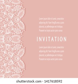 Invitation or Card template with lacе frame border, doodle line pattern, mandala element. Decorative openwork filigree art background for Wedding, Valentine's day greeting card, Birthday Invitation