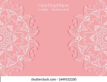 Invitation or Card template with lacе frame border, doodle line pattern, mandala element. Decorative openwork filigree art background for Wedding, Valentine's day greeting card, Birthday Invitation