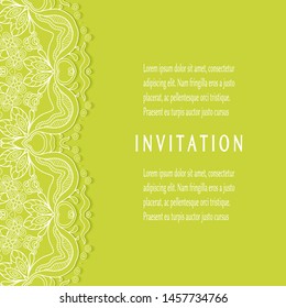 Invitation or Card template with lacе frame border, doodle line pattern, mandala element. Decorative openwork filigree art background for Wedding, Valentine's day greeting card, Birthday Invitation