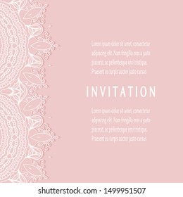 Invitation or Card template with lacе frame border, doodle line pattern, mandala element. Decorative openwork filigree art background for Wedding, Valentine's day greeting card, Birthday Invitation