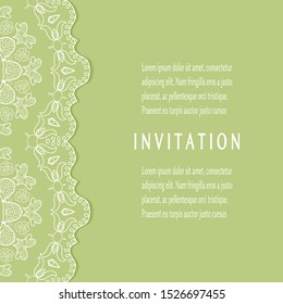 Invitation or Card template with lacе frame border, doodle line pattern, mandala element. Decorative openwork filigree art background for Wedding, Valentine's day greeting card, Birthday Invitation