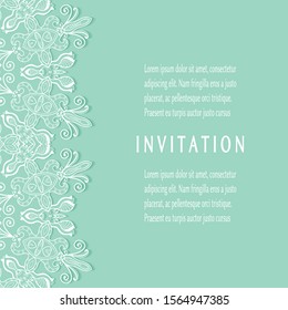 Invitation or Card template with lacе frame border, doodle line pattern, mandala element. Decorative openwork filigree art background for Wedding, Valentine's day greeting card, Birthday Invitation