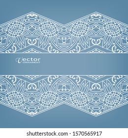 Invitation or Card template with lacе frame border, doodle line pattern, mandala element. Decorative openwork filigree art background for Wedding, Valentine's day greeting card, Birthday Invitation