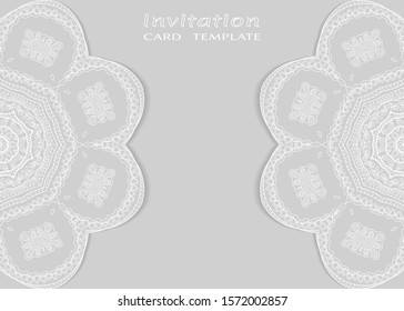 Invitation or Card template with lacе frame border, doodle line pattern, mandala element. Decorative openwork filigree art background for Wedding, Valentine's day greeting card, Birthday Invitation