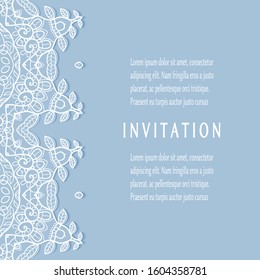 Invitation or Card template with lacе frame border, doodle line pattern, mandala element. Decorative openwork filigree art background for Wedding, Valentine's day greeting card, Birthday Invitation