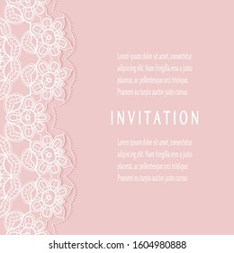 Invitation or Card template with lacе frame border, doodle line pattern, mandala element. Decorative openwork filigree art background for Wedding, Valentine's day greeting card, Birthday Invitation