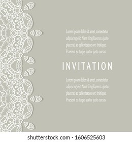 Invitation or Card template with lacе frame border, doodle line pattern, mandala element. Decorative openwork filigree art background for Wedding, Valentine's day greeting card, Birthday Invitation