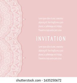 Invitation or Card template with lacе frame border, doodle line pattern, mandala element. Decorative openwork filigree art background for Wedding, Valentine's day greeting card, Birthday Invitation
