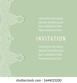 Invitation or Card template with lacе frame border, doodle line pattern, mandala element. Decorative openwork filigree art background for Wedding, Valentine's day greeting card, Birthday Invitation