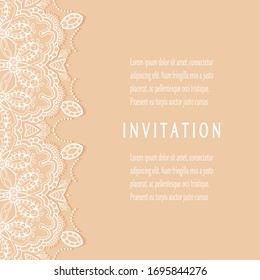 Invitation or Card template with lacе frame border, doodle line pattern, mandala element. Decorative openwork filigree art background for Wedding, Valentine's day greeting card, Birthday Invitation