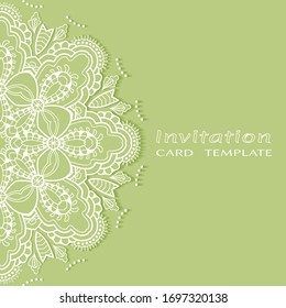 Invitation or Card template with lacе frame border, doodle line pattern, mandala element. Decorative openwork filigree art background for Wedding, Valentine's day greeting card, Birthday Invitation