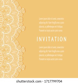 Invitation or Card template with lacе frame border, doodle line pattern, mandala element. Decorative openwork filigree art background for Wedding, Valentine's day greeting card, Birthday Invitation