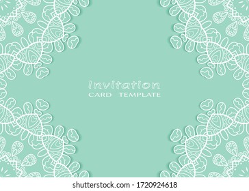 Invitation or Card template with lacе frame border, doodle line pattern, mandala element. Decorative openwork filigree art background for Wedding, Valentine's day greeting card, Birthday Invitation
