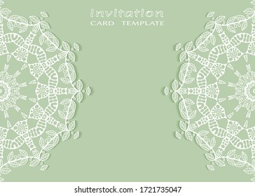 Invitation or Card template with lacе frame border, doodle line pattern, mandala element. Decorative openwork filigree art background for Wedding, Valentine's day greeting card, Birthday Invitation