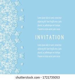 Invitation or Card template with lacе frame border, doodle line pattern, mandala element. Decorative openwork filigree art background for Wedding, Valentine's day greeting card, Birthday Invitation