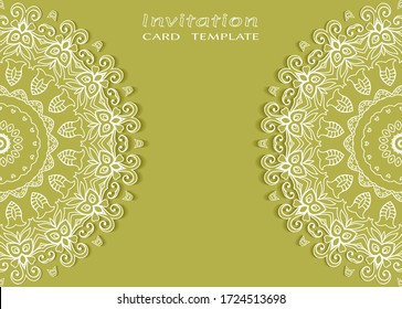 Invitation or Card template with lacе frame border, doodle line pattern, mandala element. Decorative openwork filigree art background for Wedding, Valentine's day greeting card, Birthday Invitation