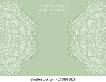 Invitation or Card template with lacе frame border, doodle line pattern, mandala element. Decorative openwork filigree art background for Wedding, Valentine's day greeting card, Birthday Invitation