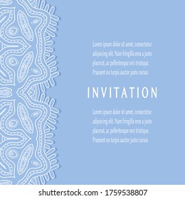 Invitation or Card template with lacе frame border, doodle line pattern, mandala element. Decorative openwork filigree art background for Wedding, Valentine's day greeting card, Birthday Invitation