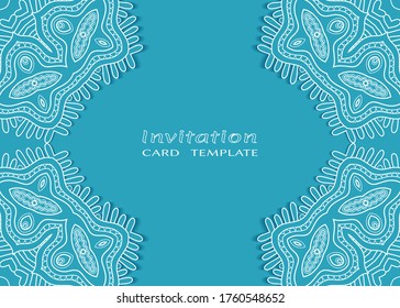 Invitation or Card template with lacе frame border, doodle line pattern, mandala element. Decorative openwork filigree art background for Wedding, Valentine's day greeting card, Birthday Invitation
