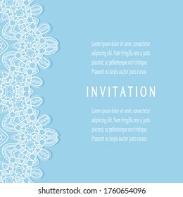 Invitation or Card template with lacе frame border, doodle line pattern, mandala element. Decorative openwork filigree art background for Wedding, Valentine's day greeting card, Birthday Invitation