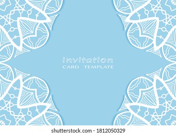 Invitation or Card template with lacе frame border, doodle line pattern, mandala element. Decorative openwork filigree art background for Wedding, Valentine's day greeting card, Birthday Invitation