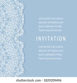 Invitation or Card template with lacе frame border, doodle line pattern, mandala element. Decorative openwork filigree art background for Wedding, Valentine's day greeting card, Birthday Invitation