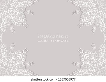 Invitation or Card template with lacе frame border, doodle line pattern, mandala element. Decorative openwork filigree art background for Wedding, Valentine's day greeting card, Birthday Invitation