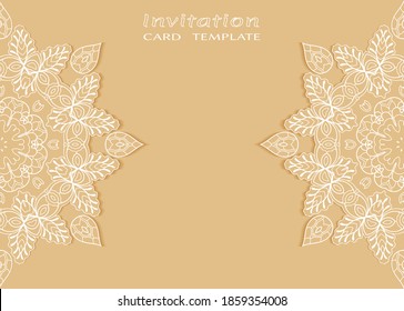 Invitation or Card template with lacе frame border, doodle line pattern, mandala element. Decorative openwork filigree art background for Wedding, Valentine's day greeting card, Birthday Invitation