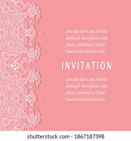 Invitation or Card template with lacе frame border, doodle line pattern, mandala element. Decorative openwork filigree art background for Wedding, Valentine's day greeting card, Birthday Invitation