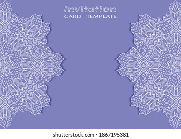 Invitation or Card template with lacе frame border, doodle line pattern, mandala element. Decorative openwork filigree art background for Wedding, Valentine's day greeting card, Birthday Invitation
