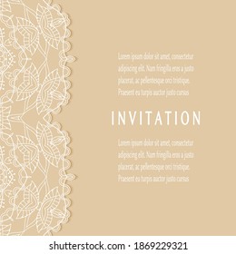 Invitation or Card template with lacе frame border, doodle line pattern, mandala element. Decorative openwork filigree art background for Wedding, Valentine's day greeting card, Birthday Invitation
