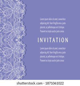 Invitation or Card template with lacе frame border, doodle line pattern, mandala element. Decorative openwork filigree art background for Wedding, Valentine's day greeting card, Birthday Invitation