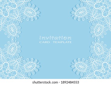 Plantilla de invitación o tarjeta con borde de marco е lacado, patrón de línea de doodle, elemento mandala. Fondo decorativo de arte de fibra de trabajo abierto para boda, tarjeta de saludo de San Valentín, invitación de cumpleaños