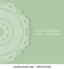 Invitation or Card template with lacе frame border, doodle line pattern, mandala element. Decorative openwork filigree art background for Wedding, Valentine's day greeting card, Birthday Invitation