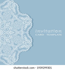 Invitation or Card template with lacе frame border, doodle line pattern, mandala element. Decorative openwork filigree art background for Wedding, Valentine's day greeting card, Birthday Invitation