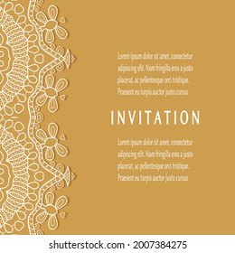 Invitation or Card template with lacе frame border, doodle line pattern, mandala element. Decorative openwork filigree art background for Wedding, Valentine's day greeting card, Birthday Invitation