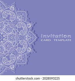 Invitation or Card template with lacе frame border, doodle line pattern, mandala element. Decorative openwork filigree art background for Wedding, Valentine's day greeting card, Birthday Invitation