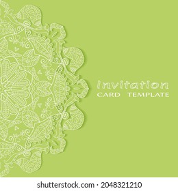 Invitation or Card template with lacе frame border, doodle line pattern, mandala element. Decorative openwork filigree art background for Wedding, Valentine's day greeting card, Birthday Invitation