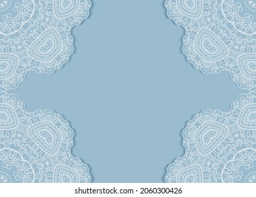 Invitation or Card template with lacе frame border, doodle line pattern, mandala element. Decorative openwork filigree art background for Wedding, Valentine's day greeting card, Birthday Invitation