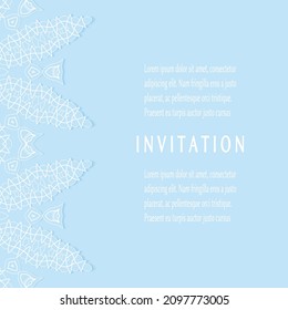 Invitation or Card template with lacе frame border, doodle line pattern, mandala element. Decorative openwork filigree art background for Wedding, Valentine's day greeting card, Birthday Invitation