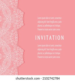 Invitation or Card template with lacе frame border, doodle line pattern, mandala element. Decorative openwork filigree art background for Wedding, Valentine's day greeting card, Birthday Invitation