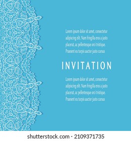 Invitation or Card template with lacе frame border, doodle line pattern, mandala element. Decorative openwork filigree art background for Wedding, Valentine's day greeting card, Birthday Invitation