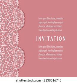 Invitation or Card template with lacе frame border, doodle line pattern, mandala element. Decorative openwork filigree art background for Wedding, Valentine's day greeting card, Birthday Invitation